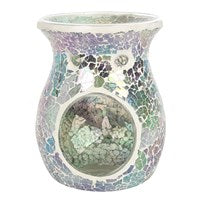 LARGE LIGHT BLUE IRIDESCENT CRACKLE OIL BURNER