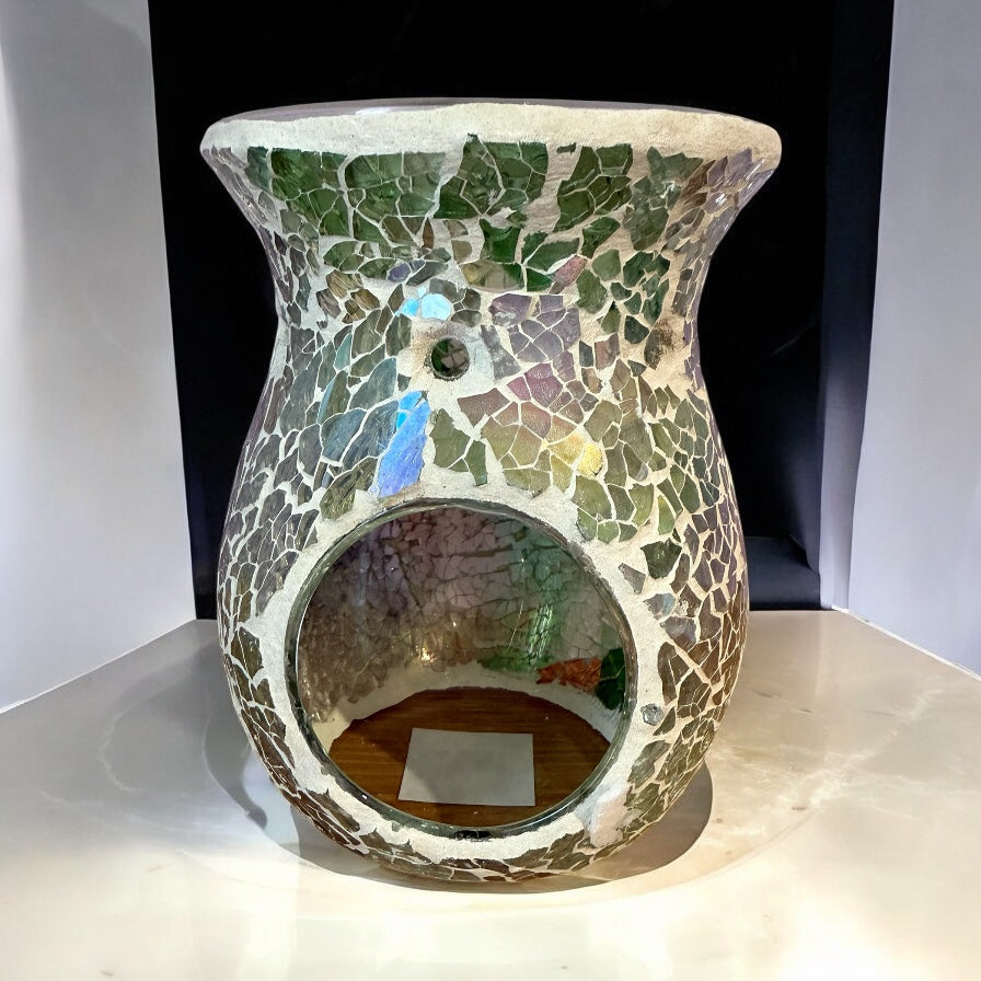 LARGE LIGHT BLUE IRIDESCENT CRACKLE OIL BURNER