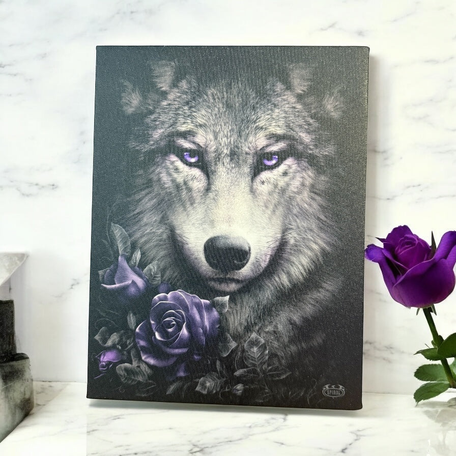 19X25CM WOLF ROSES CANVAS PLAQUE BY SPIRAL DIRECT